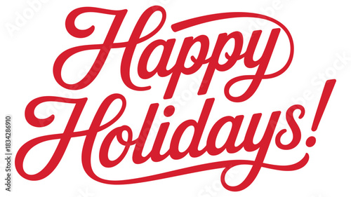Happy Holidays hand-lettered red script typography with bold flowing strokes on a clean white background, perfect for festive cards, winter greetings and seasonal designs