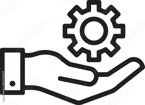Hand holding gear icon support service and technical assistance concept