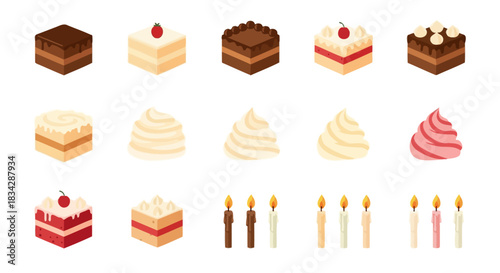 Assortment of Cake Slices and Candles for Celebrations.
