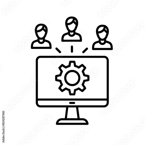 Computer screen showing CRM system with user icons and settings gear  