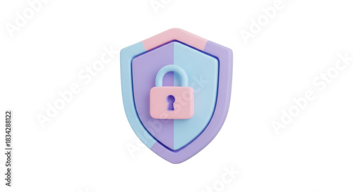 Holographic shield with padlock security icon isolated on transparent background