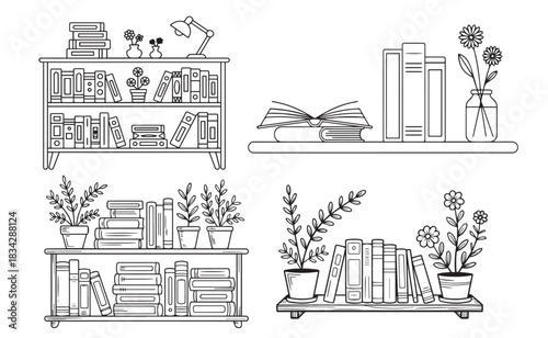 Bookshelf Clipart Home Illustration Set Digital Art Book Lover vector
