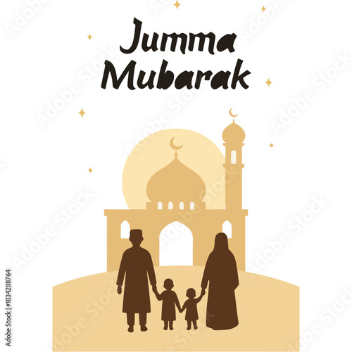 Silhouette family mosque walk illustration vector