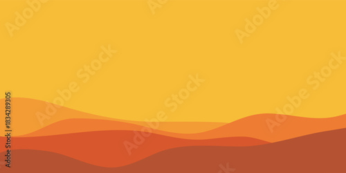 Minimalist layered desert landscape featuring rolling sand dunes in warm orange red and yellow gradient hues.