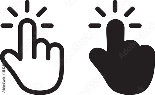 Clicking hand cursor icons in black and white vector illustration