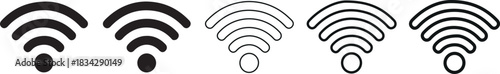 Diverse wifi signal strength icons in black and white vector illustration