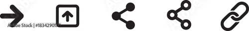 Simple black and white line icons for sharing uploading and linking content