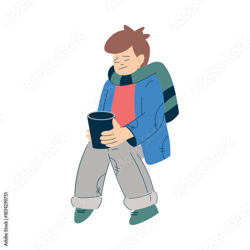 Homeless Boy Kid Beg for Money in the Street Vector Illustration