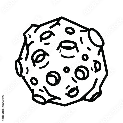 Stylized cartoon line art of asteroid, space rock with craters