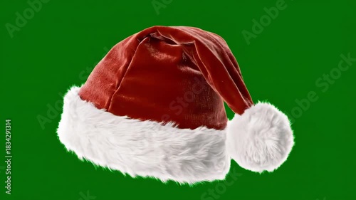 Christmas santa hat red and white on green background festive holiday season celebration