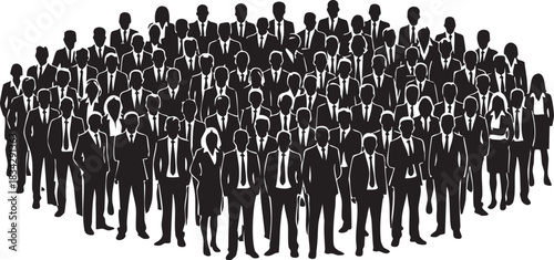 Business Crowd Suits Standing Silhouettes isolated on white background