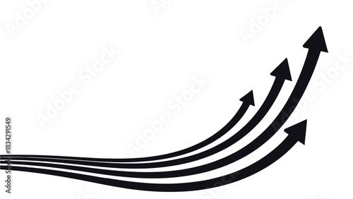 Multiple black arrows curve upward in a graph formation against a white background.