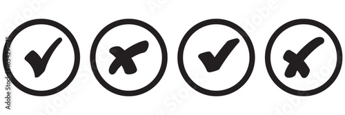 Set of green checkmark, red cross, x mark icon, flat rounded right and wrong sign concept vector illustration. tick mark symbol and x cross icon