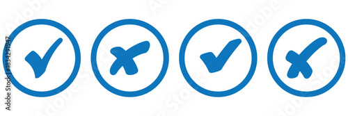 Set of green checkmark, red cross, x mark icon, flat rounded right and wrong sign concept vector illustration. tick mark symbol and x cross icon