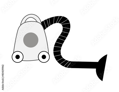 White vacuum cleaner with black hose, cleaning equipment for house work. Modern design. Simple flat style. Vector illustration for appliance icon, logo