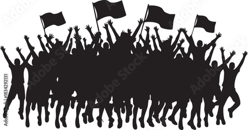 Cheering Sports Crowd Jumping Silhouettes isolated on white background