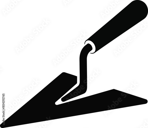 Trowel Plastering Tool for Construction Work and Bricklaying Artisan Craft with Mortar Spreading Builder Equipment Symbol on Plain Background and Pointing Cementing
