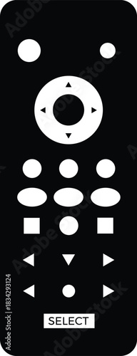 Television Remote Control Vector With Round and Triangular Buttons For Home Entertainment Equipment Management and Television Program Selection Device Isolated On White Background