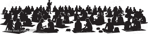 Festival Crowd Sitting Relaxing Silhouettes isolated on white background