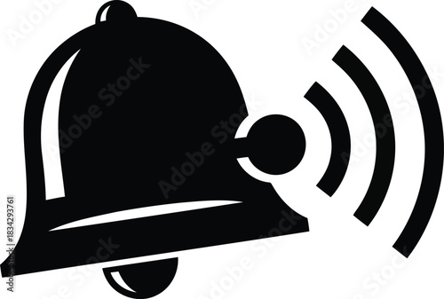 Ringing Bell Vector Illustration Sound Notification Alert Attention Signal Graphic Black Silhouette on Transparent Background Classic Design Announcement Symbol Acoustic Wave