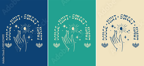 Sweet night celestial hand illustration with French text and cosmic stars in elegant minimal style