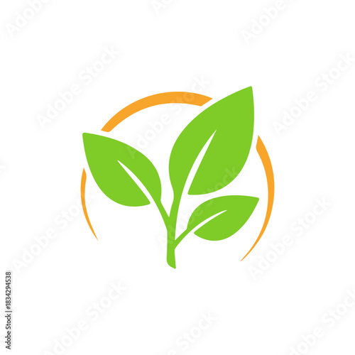 Green sprout with leaves inside an orange circle logo