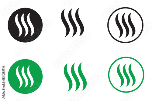 Steam Smoke flat icon set. Aroma smell symbol. Vector