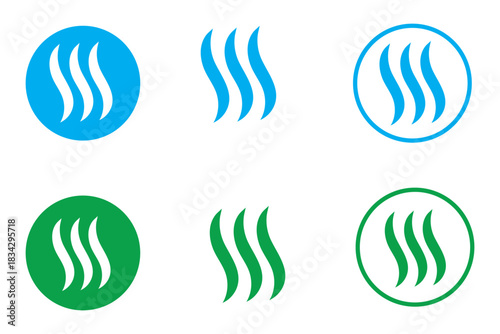 Steam Smoke flat icon set. Aroma smell symbol. Vector