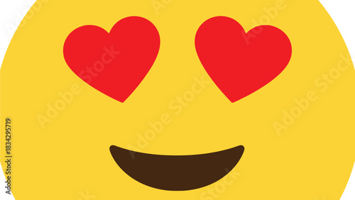 A yellow emoji face with red heart-shaped eyes and a smiling mouth expresses love.