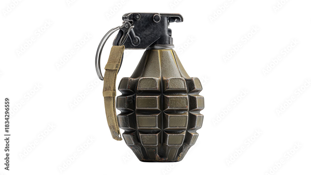 Naklejka premium PNG of A military-style hand grenade with a textured surface, held securely, showcasing its tactical design and sturdy features.
