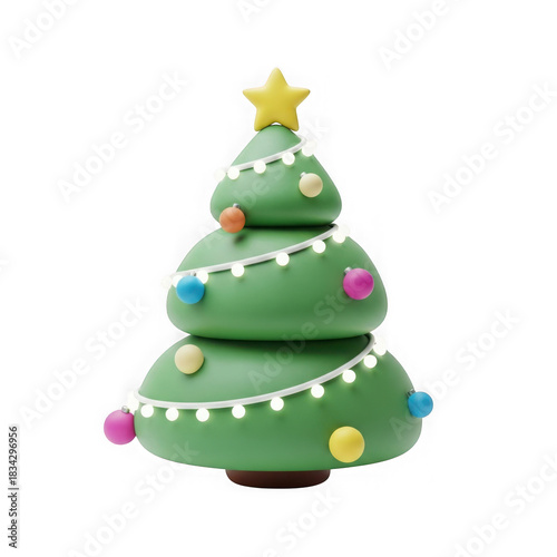 Wallpaper Mural Cute cartoon christmas tree with lights and star isolated on transparent background Torontodigital.ca