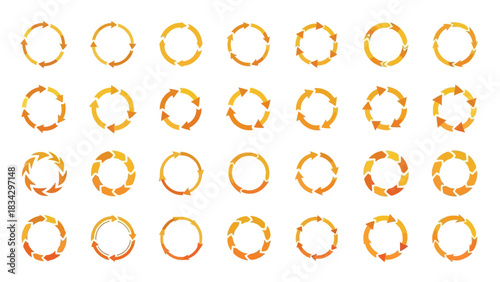 A collection of circular arrow icons in various stages of rotation on a white background.
