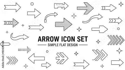 A collection of simple flat design arrow icons on a white background.