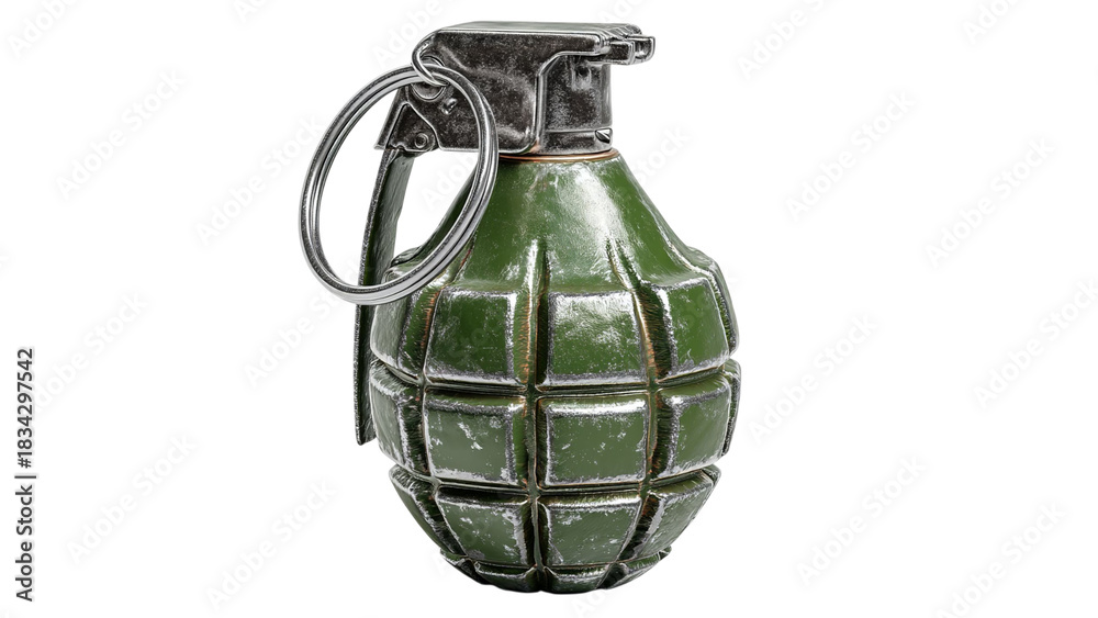 Naklejka premium PNG of A metallic green hand grenade captured from a side angle, showcasing intricate details and textures.