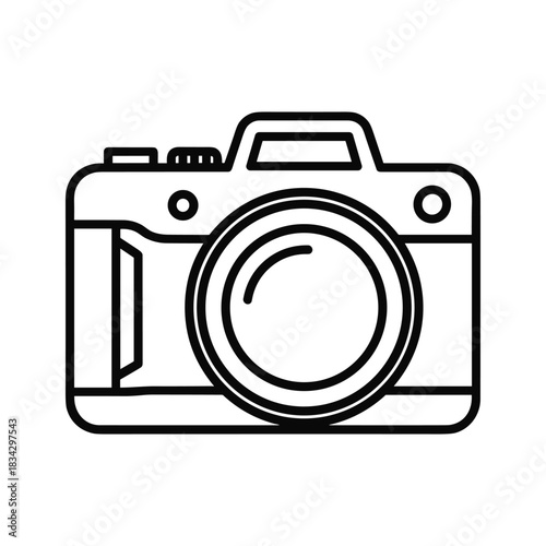 Minimalist line art icon of a classic retro photographic camera