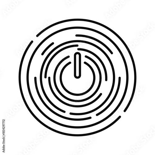 Power button icon with radiating lines on clean white background
