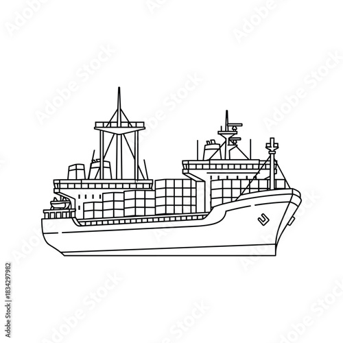 Line art illustration of a cargo ship carrying containers container ship freight ship