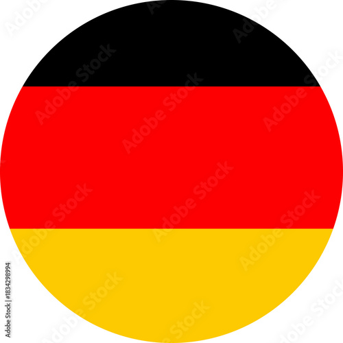 Circular icon of the national flag of germany in bold black, red, and gold isolated on transparent background