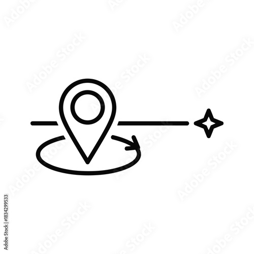 Location pin and route path leading to compass star map icon