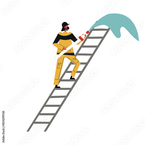 Firefighter hose ladder water flat