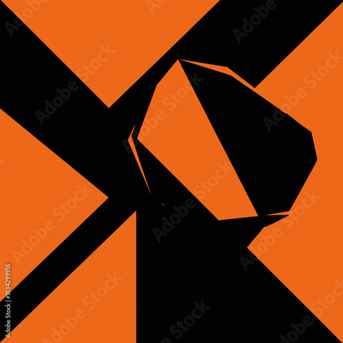 Vibrant orange and black geometric design with abstract shapes