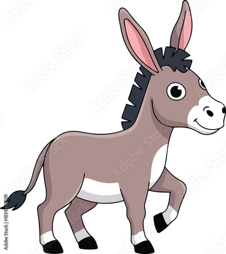 Cartoon donkey walking with a smile on a white background animal illustration