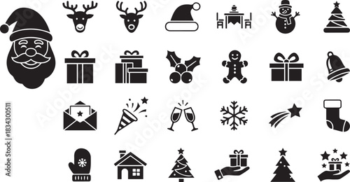 Christmas Icons Including Santa Claus Reindeer Snowman Gifts and Trees Keywords: Christmas, holiday, icon