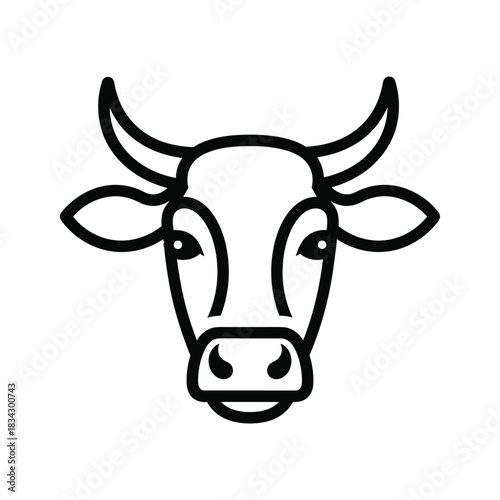 Black and white line art cow head icon with horns vector