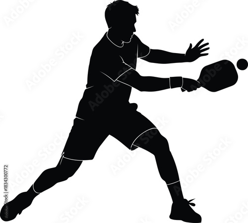 Pickleball player silhouette silhouette hitting ball