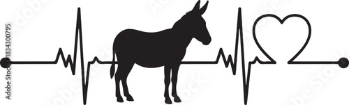 Silhouette of a donkey within a heartbeat line and heart symbol electrocardiogram