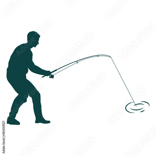 Fisherman catching fish silhouette