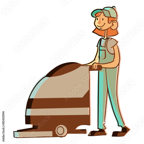 Floor cleaning machine worker illustration