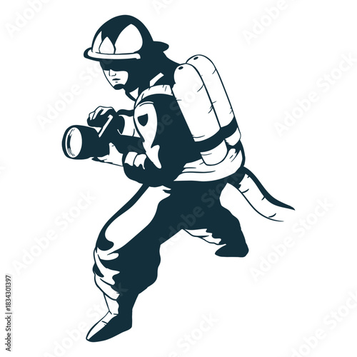 Ready firefighter hose illustration