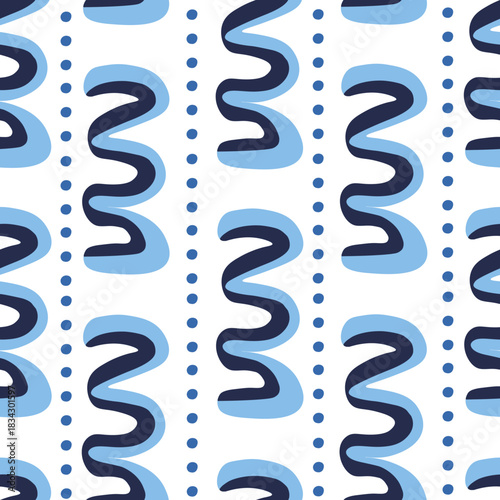 Vector seamless pattern with Christmas blue elements on an isolated white background. Animalistic and botanical print in a modern flat style with horses.